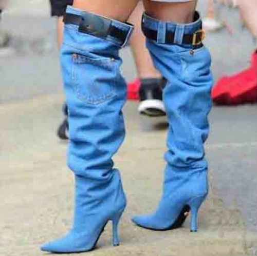 denim thigh high boots